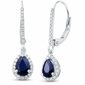 <span style="color:purple">SPECIAL!</span>1.04ct G SI 14K White Gold Diamond & Pear Shape Blue Sapphire Gemstone Dangle Earrings