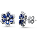 2.75ct G SI 14K White Gold Diamond & Blue Sapphire Gemstone Flower Earrings