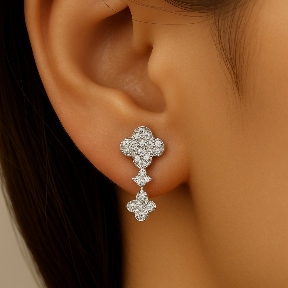 .51ct G SI 14K White Gold Diamond Clover Drop Earrings
