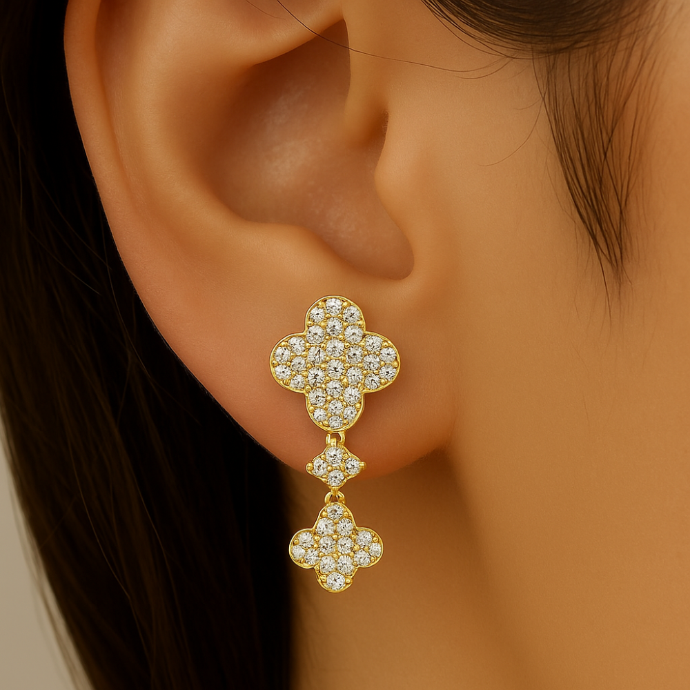.51ct G SI 14K Yellow Gold Diamond Clover Drop Earrings