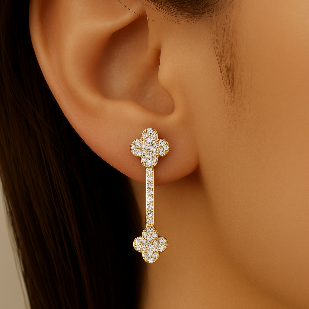 .51ct G SI 14K Yellow Gold Diamond Clover Design Drop Earrings