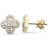 .53ct G SI 14K Yellow Gold Round & Baguette Diamond Clover Stud Earrings