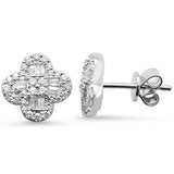 <span style="color:purple">SPECIAL!</span>.57ct G SI 14K White Gold Round & Baguette Diamond Clover Stud Earrings