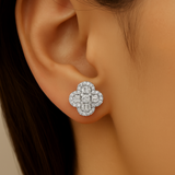 <span style="color:purple">SPECIAL!</span>.57ct G SI 14K White Gold Round & Baguette Diamond Clover Stud Earrings