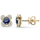 .72ct G SI 14K Yellow Gold Diamond & Blue Sapphire Gemstone Clover Earrings