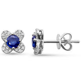 .93ct G SI 14K White Gold Diamond & Blue Sapphire Gemstone Clover Earrings
