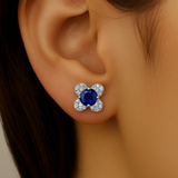 .93ct G SI 14K White Gold Diamond & Blue Sapphire Gemstone Clover Earrings