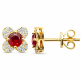 .78ct G SI 14K Yellow Gold Diamond & Ruby Gemstone Clover Earrings