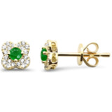 .28ct G SI 14K Yellow Gold Diamond & Emerald Gemstone Petite Earrings
