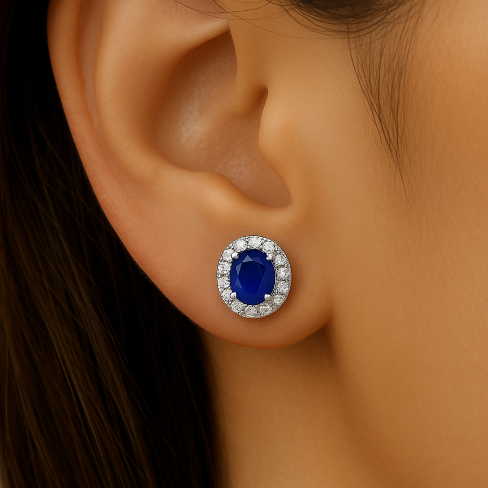<span style="color:purple">SPECIAL!</span> .55ct G SI 14K White Gold Diamond & Blue Sapphire Gemstone Petite Earrings