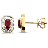 .94ct G SI 14K Yellow Gold Baguette Diamond & Ruby Gemstone Stud Earrings