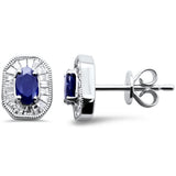 .89ct G SI 14K White Gold Baguette Diamond & Blue Sapphire Gemstone Earrings