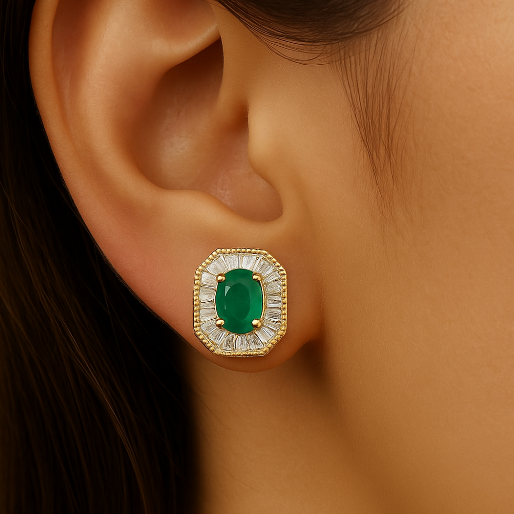 .80ct G SI 14K Yellow Gold Baguette Diamond & Emerald Earrings
