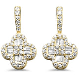 .56ct G SI 14K Yellow Gold Round & Baguette Diamond Clover Drop Earrings