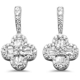.52ct G SI 14K White Gold Round & Baguette Diamond Clover Drop Earrings
