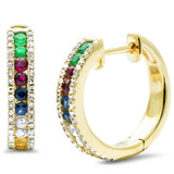 .53ct G SI 14K Yellow Gold Diamond & Multicolor Gemstone Hoop Earrings