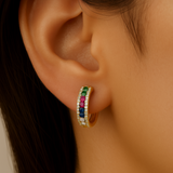 .53ct G SI 14K Yellow Gold Diamond & Multicolor Gemstone Hoop Earrings