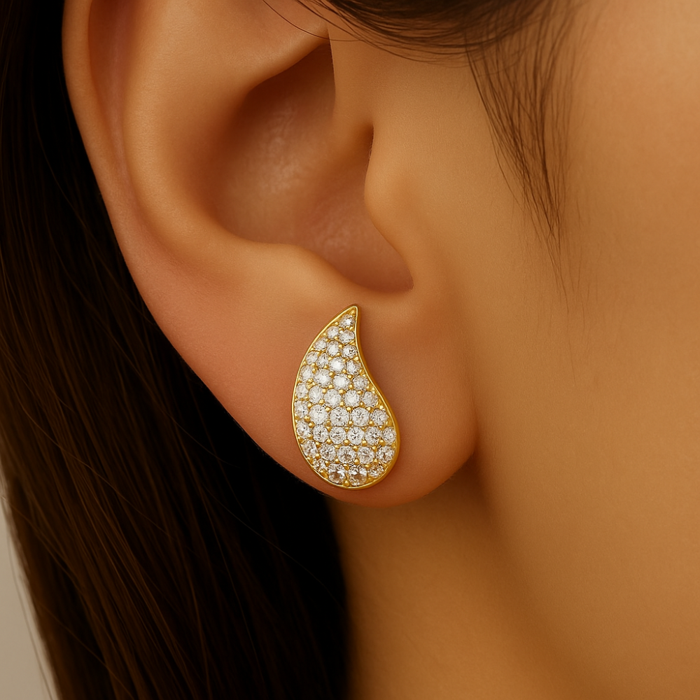 .44ct G SI 14K Yellow Gold Pave Set Diamond Teardrop Style Earrings