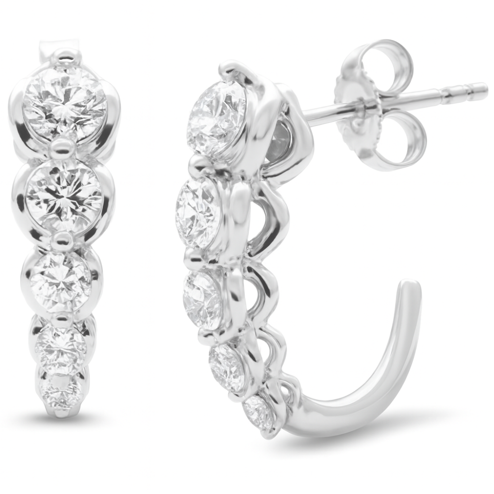 1.00ct G SI 14K White Gold Diamond Journey Graduated J Hoop Earrings