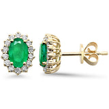 1.14ct G SI 14K Yellow Gold Diamond & Emerald Gemstone Earrings