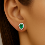 1.14ct G SI 14K Yellow Gold Diamond & Emerald Gemstone Earrings