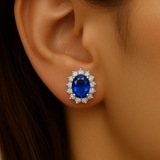 1.52ct G SI 14K White Gold Diamond & Blue Sapphire Gemstone Earrings