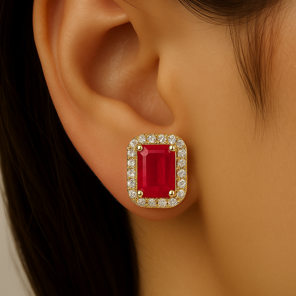 1.51ct G SI 14K Yellow Gold Diamond & Ruby Gemstone Earrings