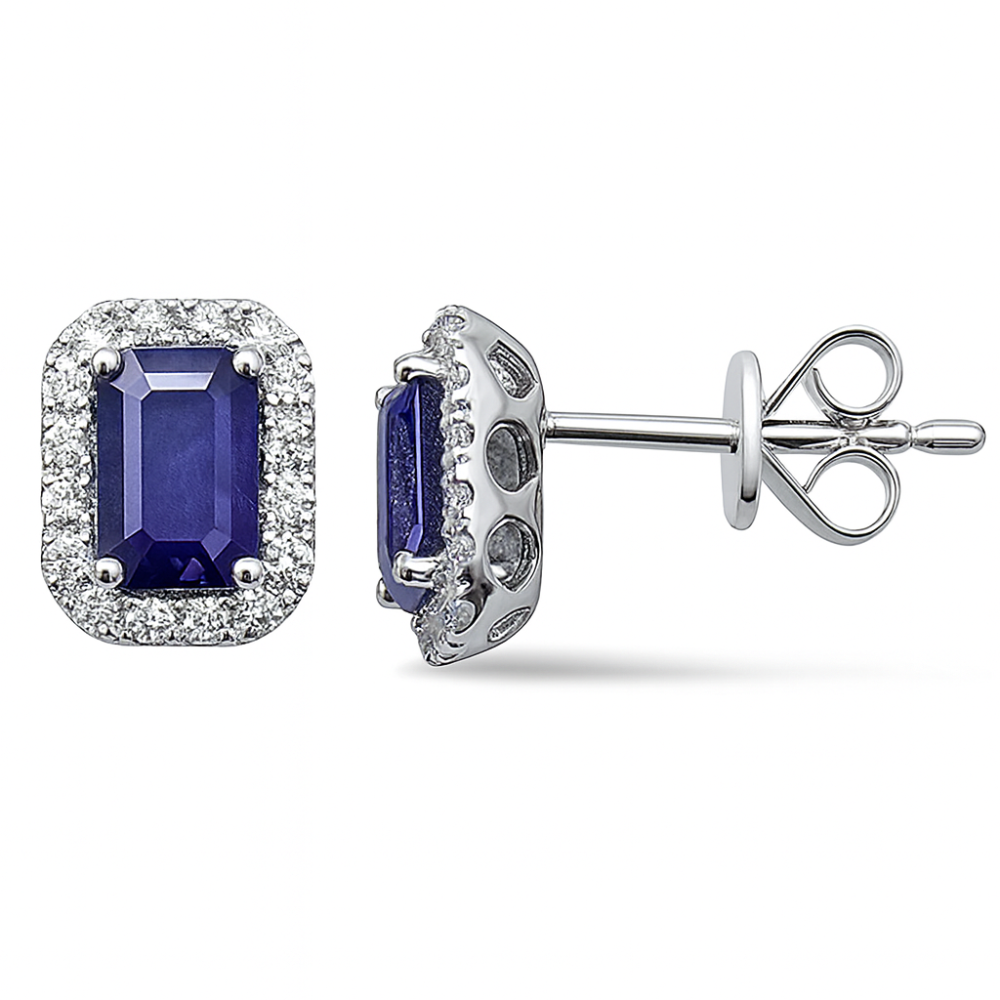 1.69ct G SI 14K White Gold Diamond & Blue Sapphire Gemstone Earrings