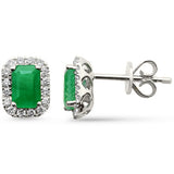 1.42ct G SI 14K White Gold Diamond & Emerald Gemstone Earrings