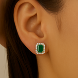1.29ct G SI 14K Yellow Gold Diamond & Emerald Gemstone Earrings