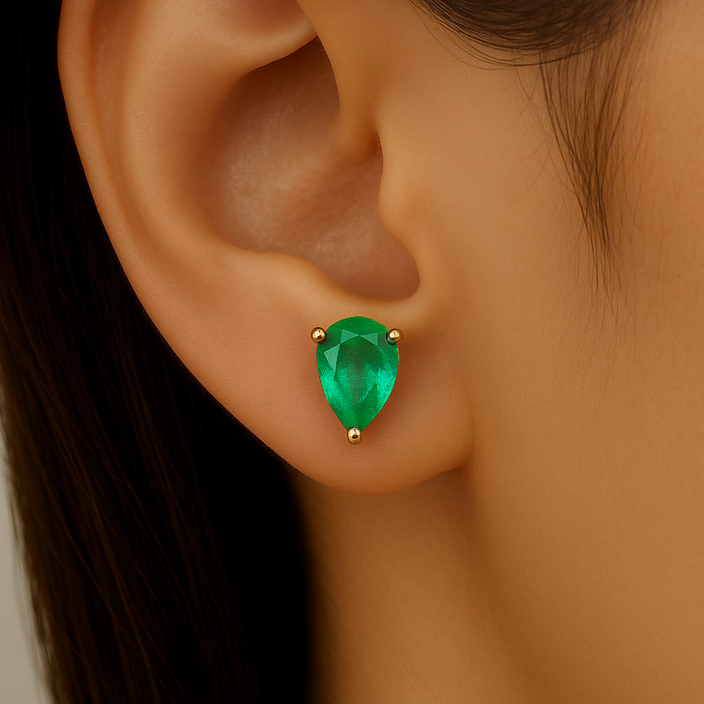 .79ct G SI 14K Yellow Gold Pear Shape Emerald Gemstone Earrings