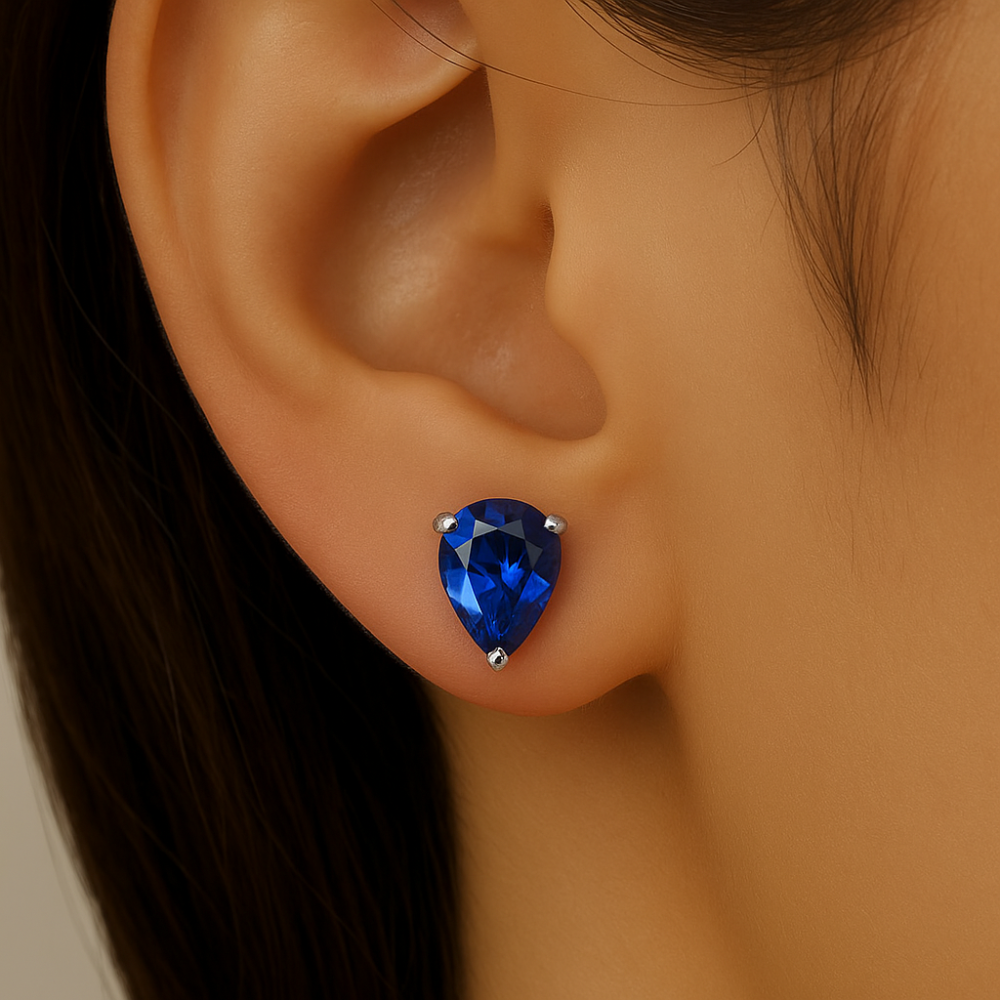 <span style="color:purple">¡ESPECIAL!</span> .99ct G SI Pendientes de Zafiro Azul en Forma de Pera de Oro Blanco de 14K