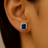 1.11ct G SI 14K White Gold Blue Sapphire Gemstone Stud Earrings