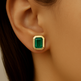 1.03ct G SI 14K Yellow Gold Emerald Gemstone Stud Earrings