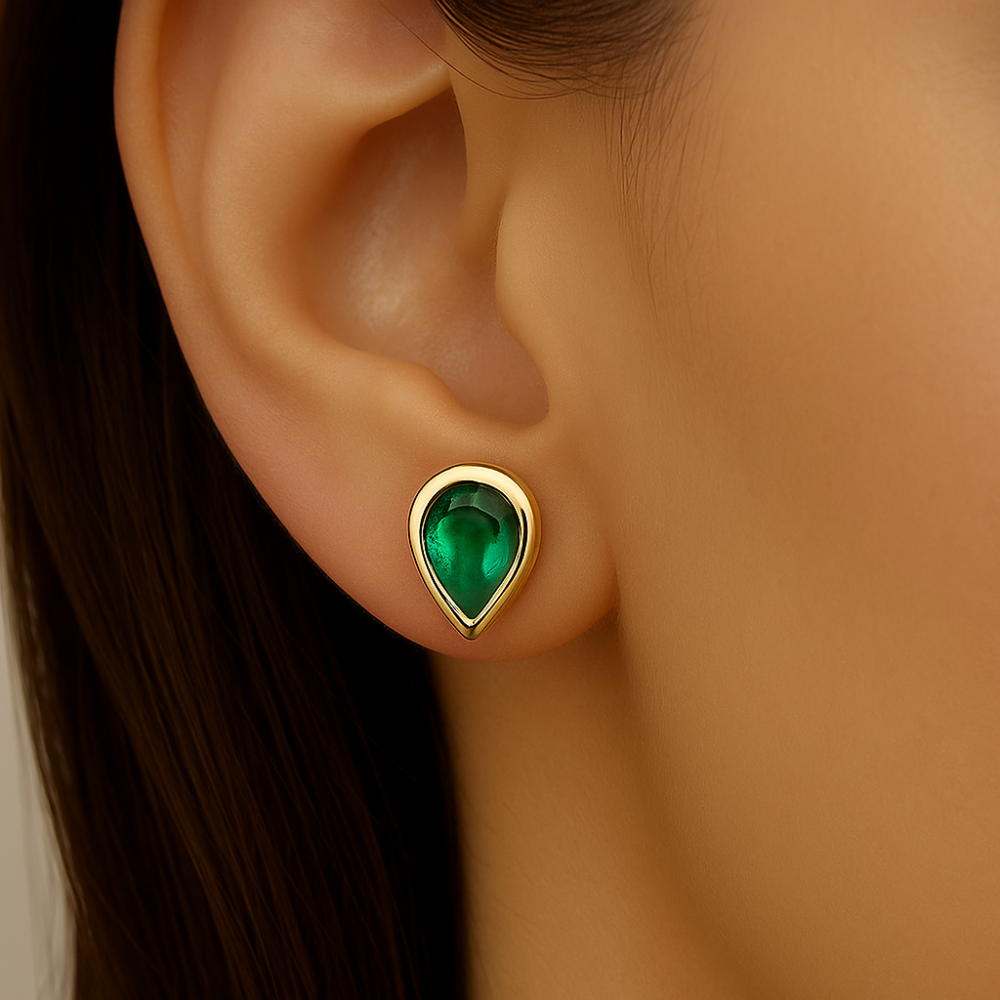 .72ct G SI 14K Yellow Gold Pear Shape Emerald Gemstone Stud Earrings