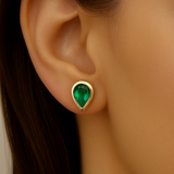 .72ct G SI 14K Yellow Gold Pear Shape Emerald Gemstone Stud Earrings