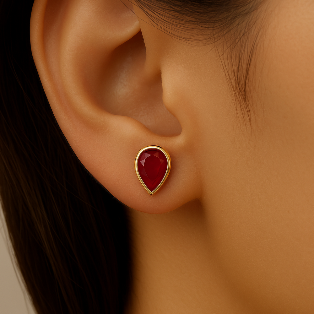.80ct G SI 14K Yellow Gold Pear Shape Ruby Gemstone Earrings