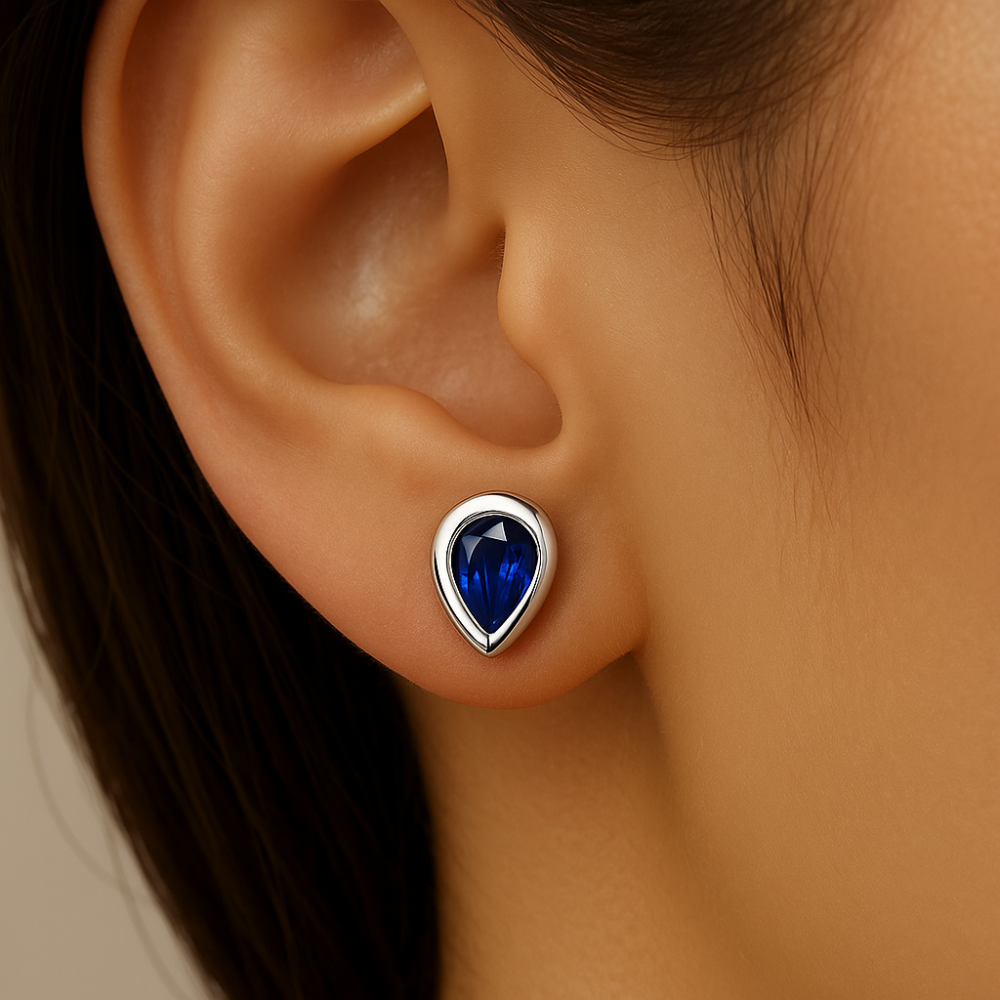 .93ct G SI 14K White Gold Pear Shape Blue Sapphire Gemstone Earrings