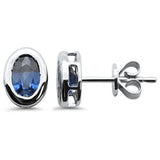 1.14ct G SI 14K White Gold Oval Shape Blue Sapphire Gemstone Earrings
