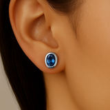 1.14ct G SI 14K White Gold Oval Shape Blue Sapphire Gemstone Earrings
