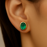 .81ct G SI 14K Yellow Gold Oval Shape Emerald Gemstone Stud Earrings