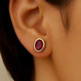 .77ct G SI 14K Yellow Gold Oval Shape Ruby Gemstone Earrings