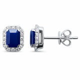 1.53ct G SI 14K White Gold Diamond & Blue Sapphire Gemstone Earrings