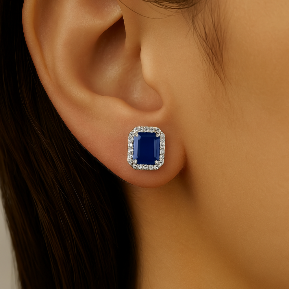 1.53ct G SI 14K White Gold Diamond & Blue Sapphire Gemstone Earrings