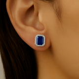 1.53ct G SI 14K White Gold Diamond & Blue Sapphire Gemstone Earrings