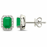1.28ct G SI 14K White Gold Diamond & Emerald Gemstone Earrings