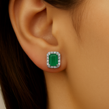 1.28ct G SI 14K White Gold Diamond & Emerald Gemstone Earrings