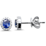 .50ct G SI 14K White Gold Diamond & Blue Sapphire Gemstone Earrings