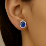 .50ct G SI 14K White Gold Diamond & Blue Sapphire Gemstone Earrings