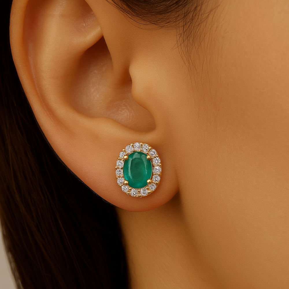 .37ct G SI 14K Yellow Gold Diamond & Emerald Gemstone Earrings